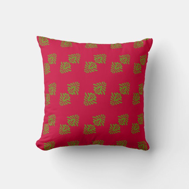 Red Green Abstract Leaves Throw Pillow (Front)