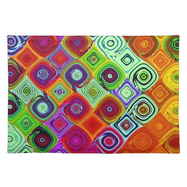 Red Green Abstract Mosaic Cloth Placemat (Front)