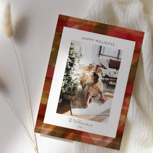 Red Green Abstract Plaid Rustic Photo Christmas   Holiday Card