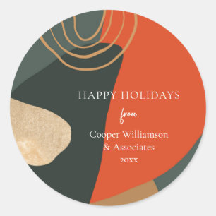 Red Green Abstract Unique Business Christmas Classic Round Sticker
