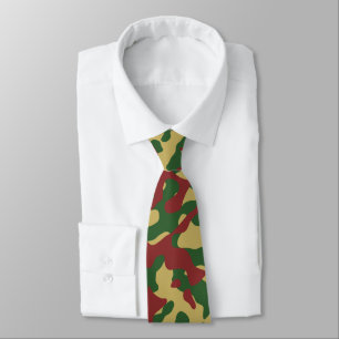 Red, Green, and Beige Camouflage Pattern Neck Tie