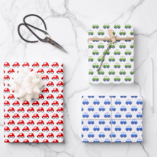 Red Green and Blue Cars Birthday Wrapping Paper Sh