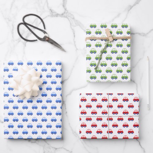 Red Green and Blue Cars Birthday Wrapping Paper Sheets