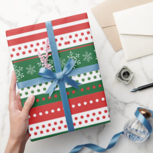 Red Green and Blue Festive Christmas Pattern Wrapping Paper