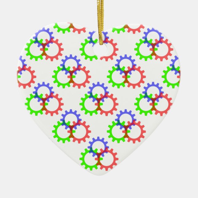 Red, Green and Blue Gears Ceramic Ornament (Front)