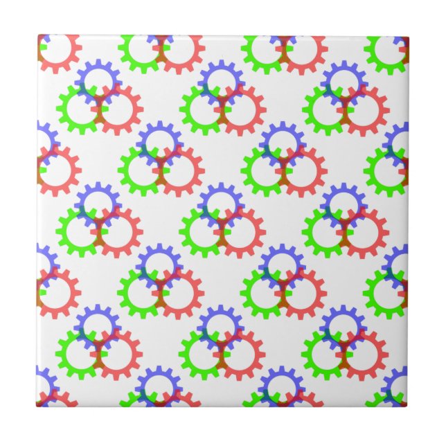 Red, Green and Blue Gears Ceramic Tile (Front)
