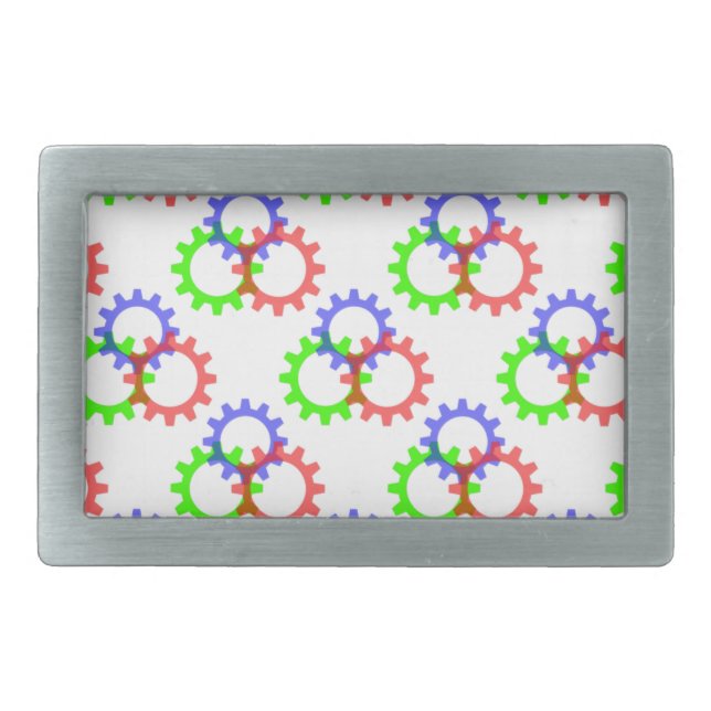 Red, Green and Blue Gears Rectangular Belt Buckle (Front)