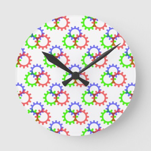Red Green and Blue Gears Round Clock