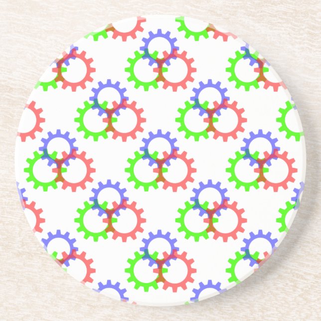 Red, Green and Blue Gears Sandstone Coaster (Front)
