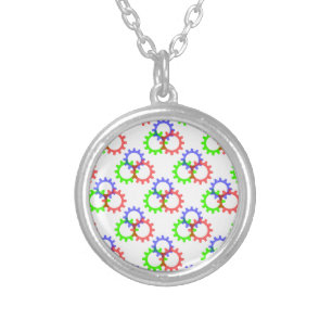 Red, Green and Blue Gears Silver Plated Necklace