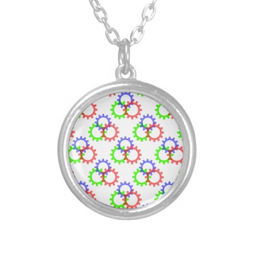 Red Green and Blue Gears Silver Plated Necklace