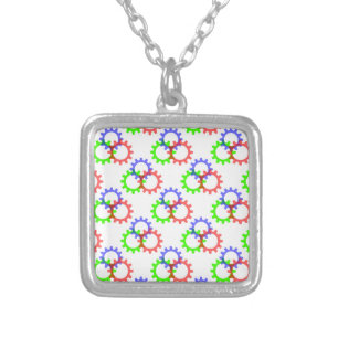 Red, Green and Blue Gears Silver Plated Necklace