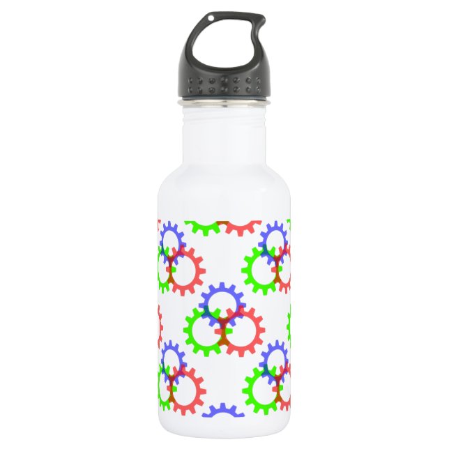 Red, Green and Blue Gears Water Bottle (Front)