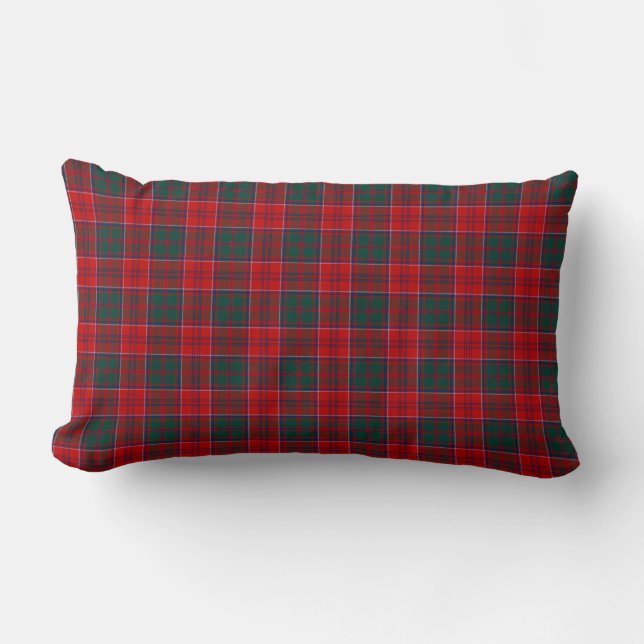 Red, Green, and Blue Grant Clan Scottish Plaid Lumbar Pillow (Front)