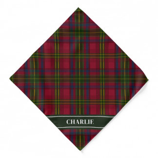 Red, Green And Blue Plaid Pattern With Name Bandana