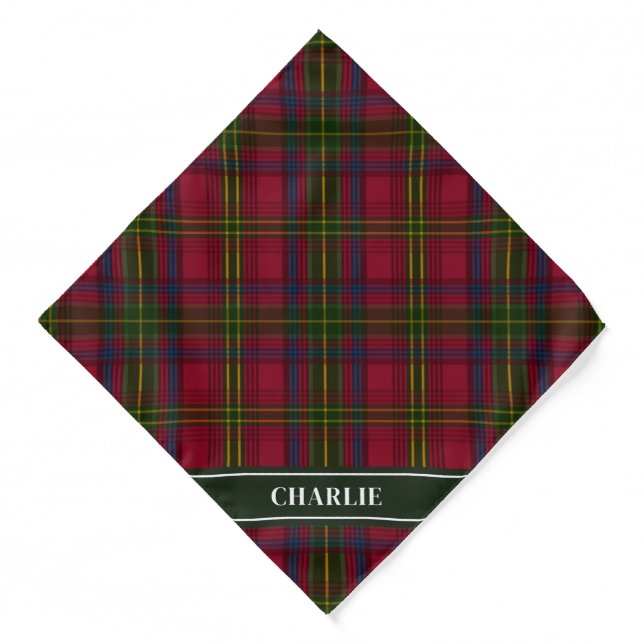 Red, Green And Blue Plaid Pattern With Name Bandana (Front)