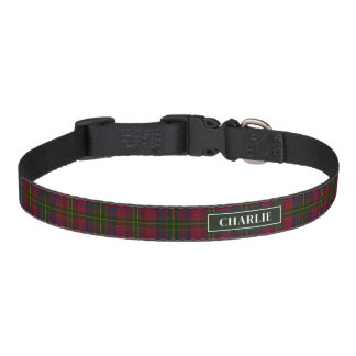 Red, Green And Blue Plaid Pattern With Name Pet Collar