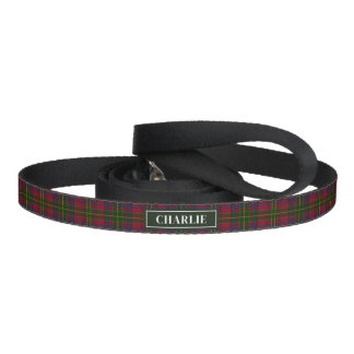 Red, Green And Blue Plaid Pattern With Name Pet Leash