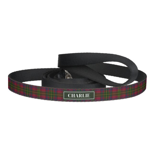 Red, Green And Blue Plaid Pattern With Name Pet Leash (Handle)