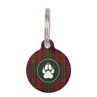 Red, Green And Blue Plaid Pattern With Paw Shape Pet ID Tag