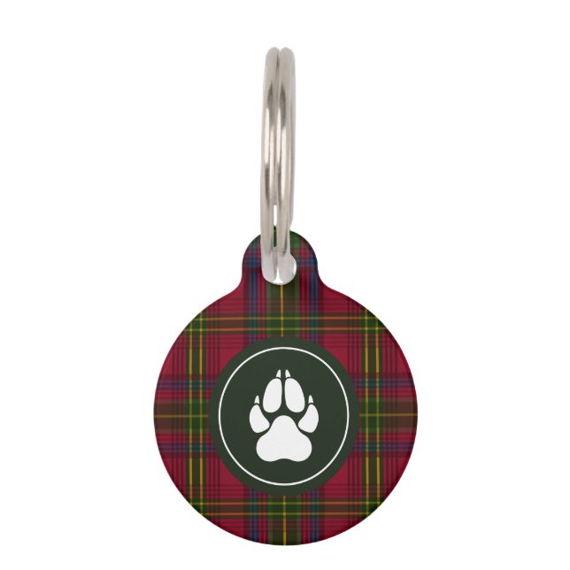 Red, Green And Blue Plaid Pattern With Paw Shape Pet ID Tag (Front)