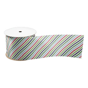 Red, Green and Blue Stripes Christmas Pattern Satin Ribbon