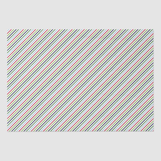 Red, Green and Blue Stripes Christmas Pattern Tissue Paper (Front)