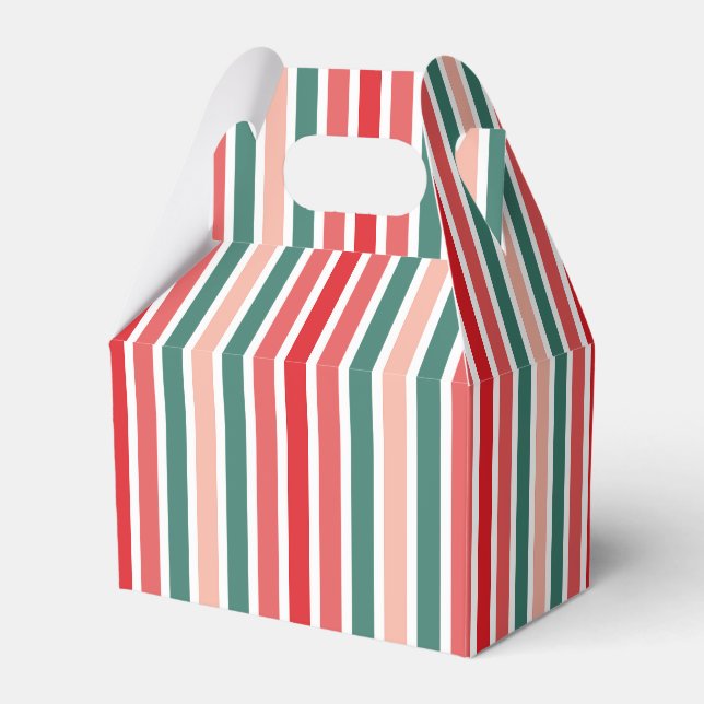 Red Green and Blush Striped  Favor Boxes (Front Side)