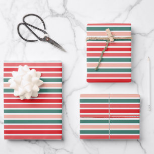 Red Green and Blush Striped Wrapping Paper