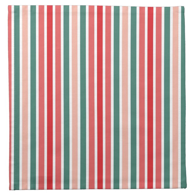 Red Green and Blush Striped Wrapping Paper Cloth Napkin (Front)