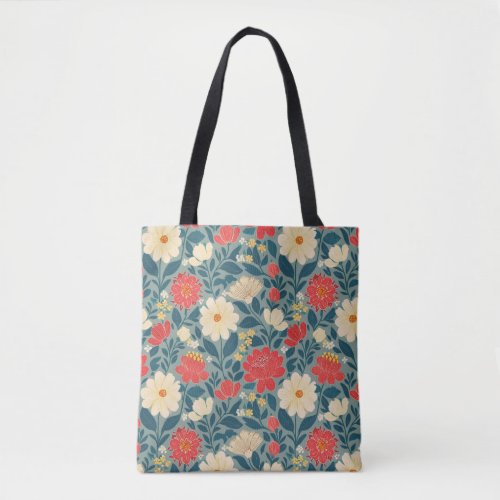 Red Green and Cream Floral Chinoiserie Tote Bag