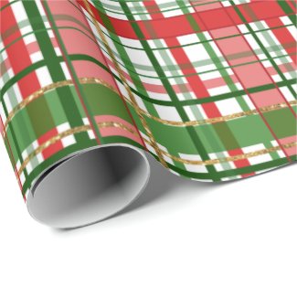 Red, Green, and Festive Gold Plaid Wrapping Paper