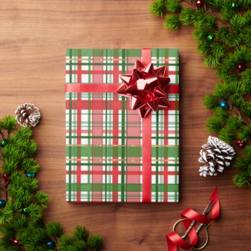 Red Green and Festive Gold Plaid Wrapping Paper