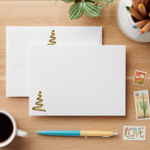 Red Green and Gold Art Merry Christmas Tree Envelope
