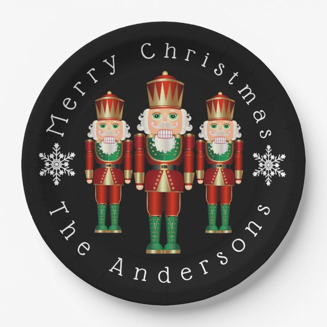 Red Green and Gold Christmas Nutcrackers Paper Plates (Front)