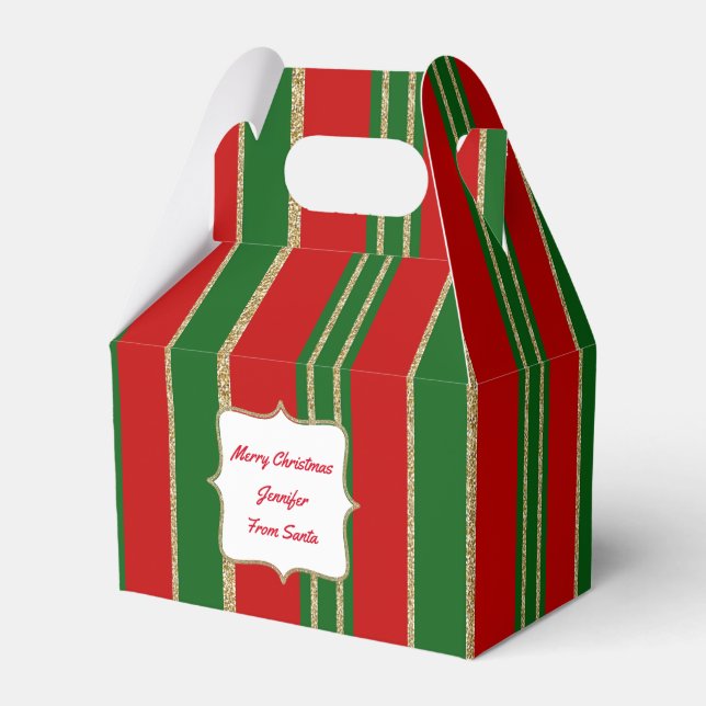 Red, Green, and Gold Holiday Gable Favor Gift Box (Front Side)