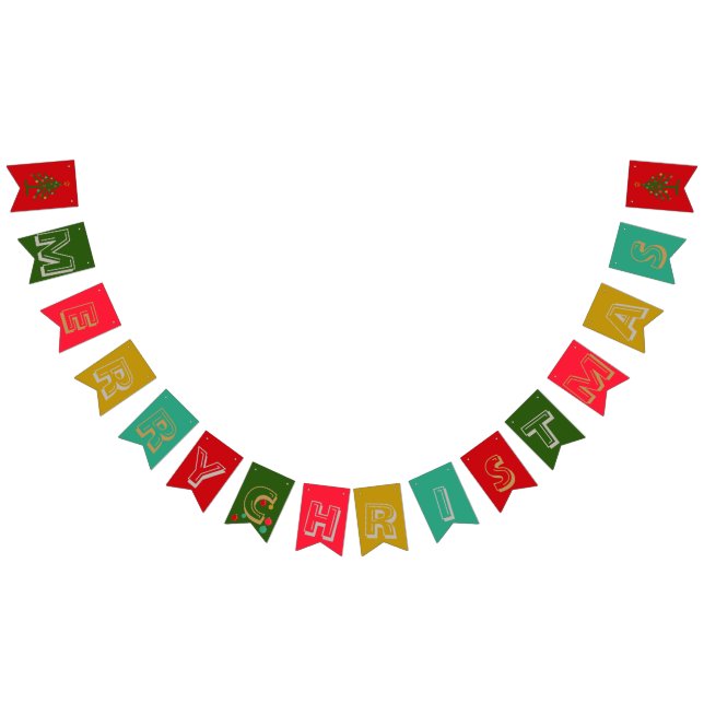Red Green and Gold Merry Christmas Bunting Flags (All)