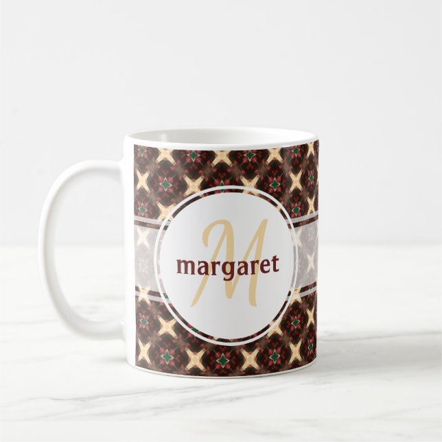 Red Green and Gold Monogram Coffee Mug (Left)