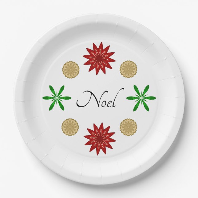 Red Green and Gold Noel Paper Plates (Front)