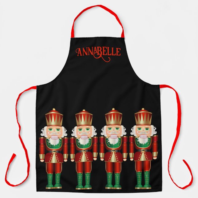 Red Green and Gold Nutcrackers Personalize Apron (Front)