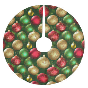Red, Green, and Gold Ornaments Christmas Theme Brushed Polyester Tree Skirt