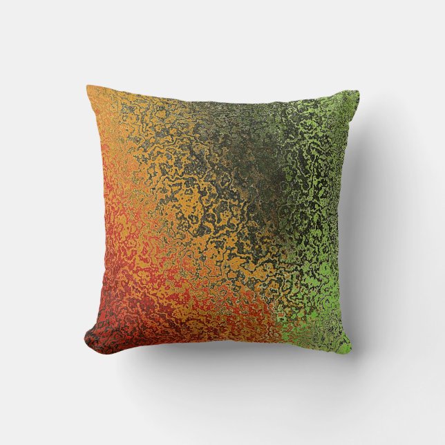 Red Green And Gold Pattern Throw Pillow (Front)