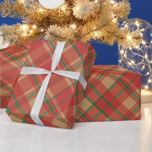 Red Green and Gold Plaid Christmas Wrapping Paper (Holidays)