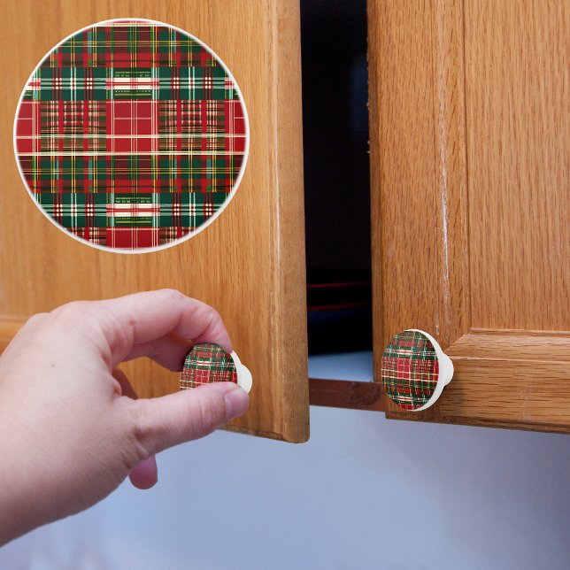  Red, Green, and Gold Rustic Holiday Plaid Ceramic Knob (Creator Uploaded)