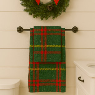 Red Green and Gold Sparkle Christmas Plaid  Bath Towel Set