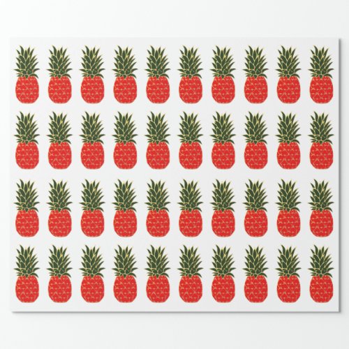 Red Green and Gold Tropical Christmas Pineapples Wrapping Paper