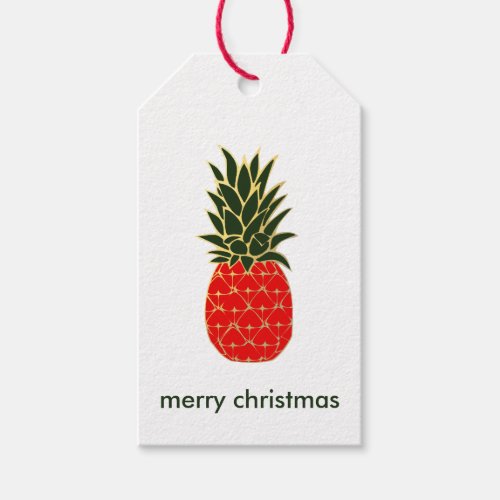 Red Green and Gold Tropical Pineapple Christmas Gift Tags