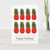 Red Green and Gold Tropical Pineapples Christmas Holiday Card