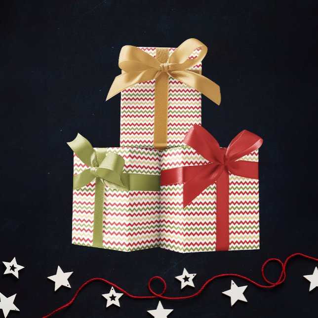 Red, Green, and Light Gold Christmas ZigZag  Wrapping Paper Sheets (Creator Uploaded)