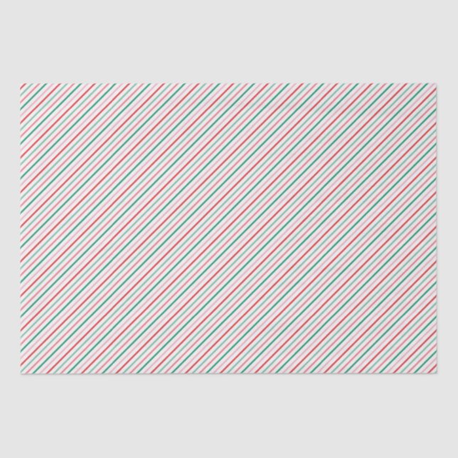 Red, Green and Pink Stripes Christmas Pattern Tissue Paper (Front)